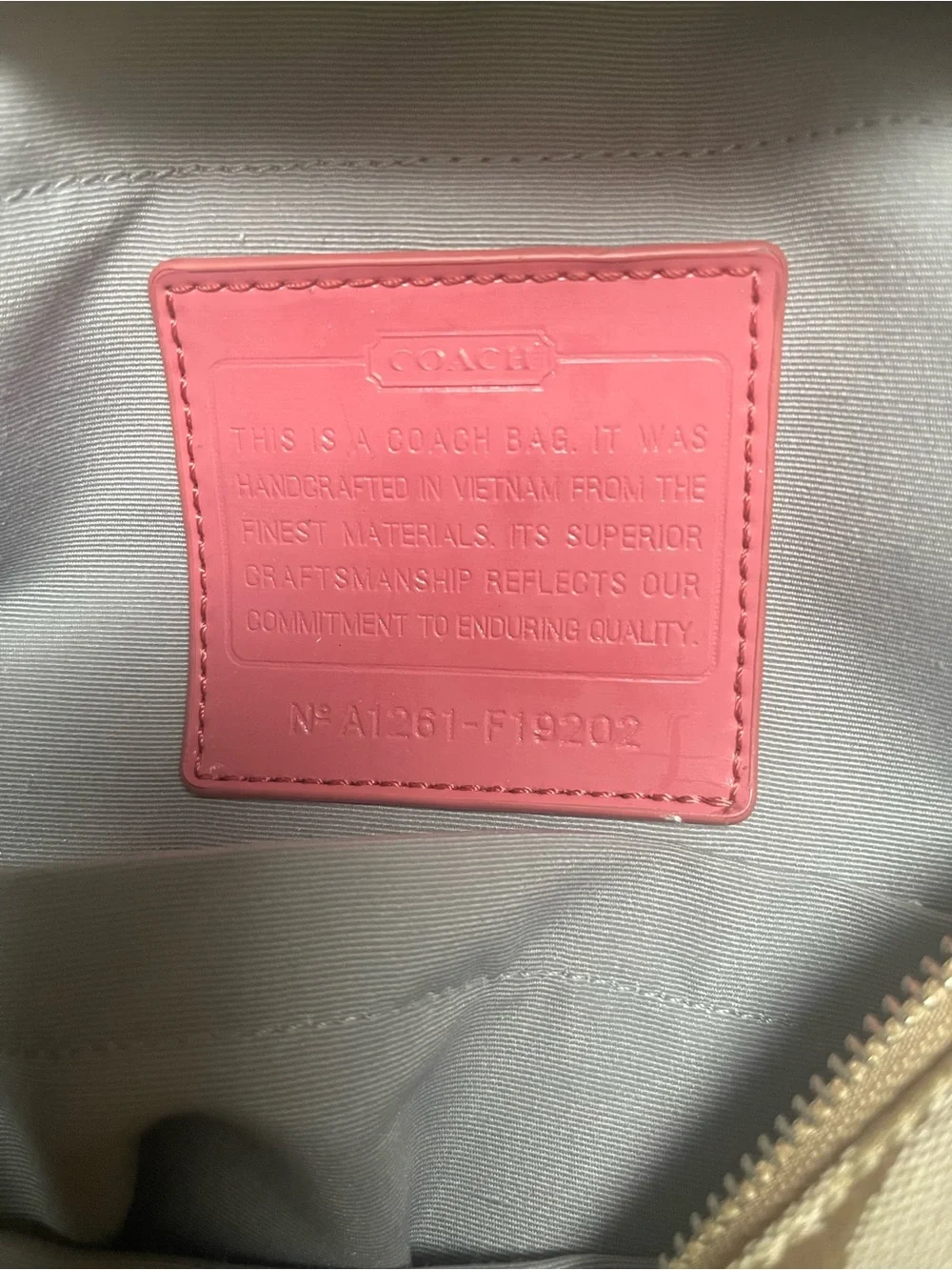 Coach Beige Signature Canvas Tote with Pink Leather Trim